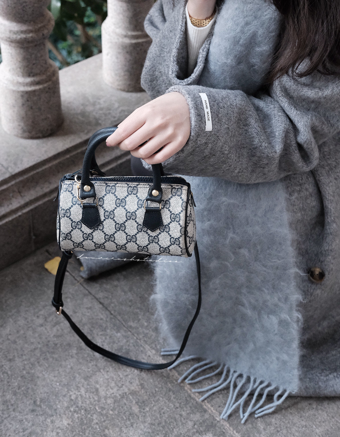 Gucci Mini Boston Blue · 絕絕子罕有中古藍花迷你波士頓