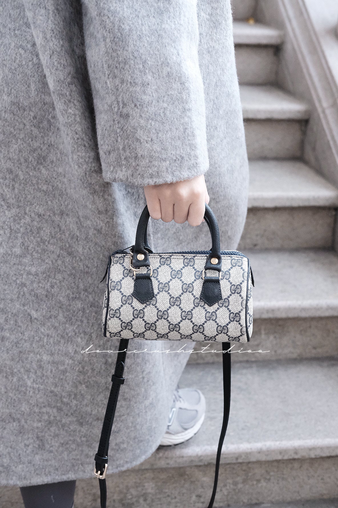 Gucci Mini Boston Blue · 絕絕子罕有中古藍花迷你波士頓
