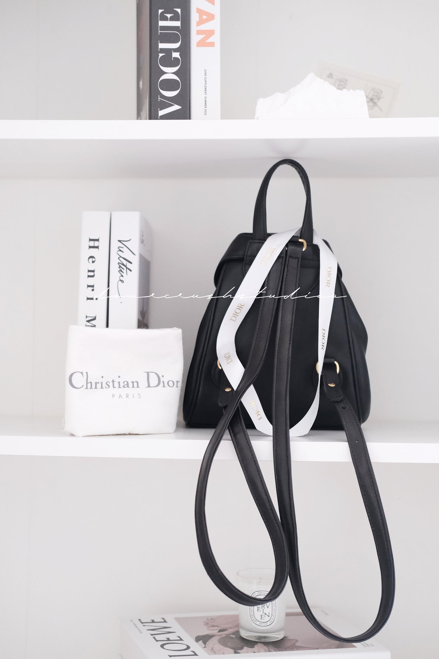 Dior Mini Backpack · 黑金LOGO牛皮迷你小背囊