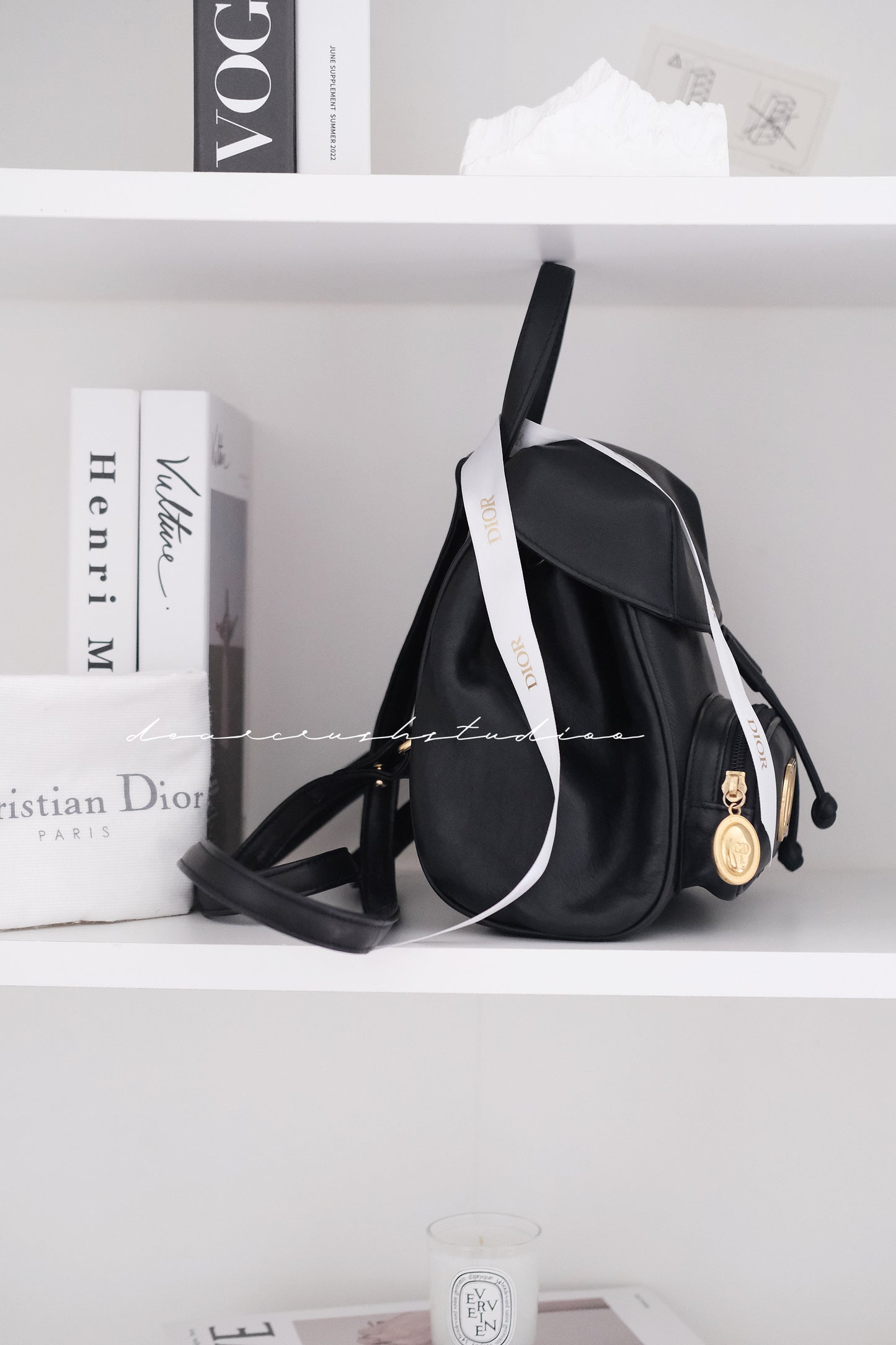 Dior Mini Backpack · 黑金LOGO牛皮迷你小背囊