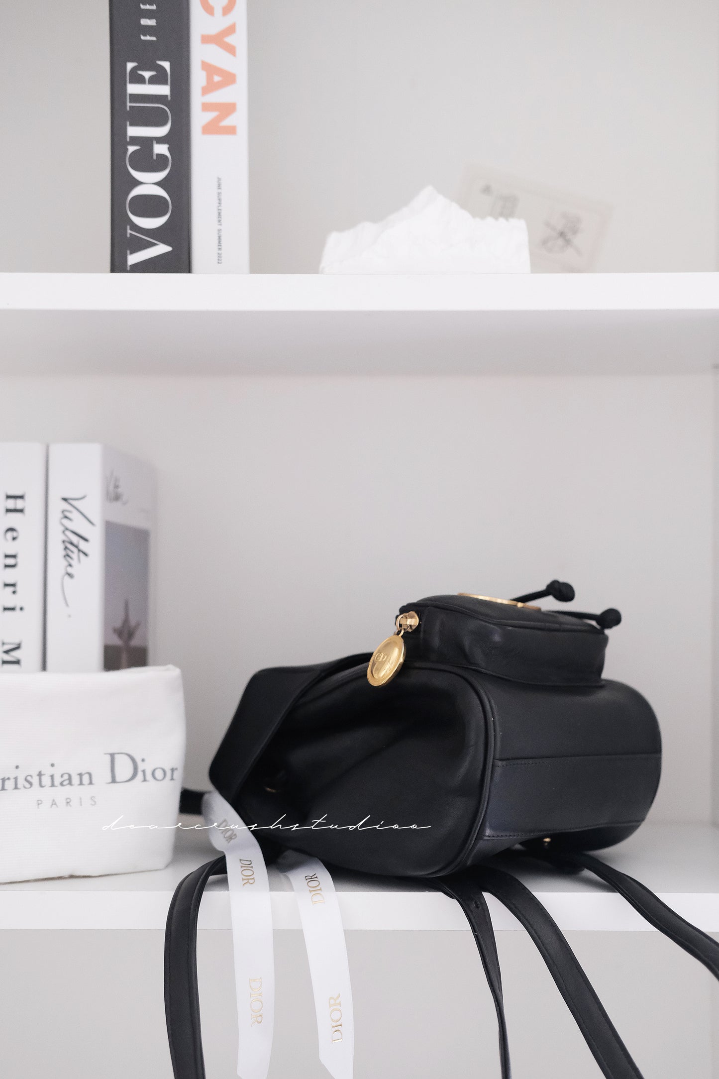 Dior Mini Backpack · 黑金LOGO牛皮迷你小背囊