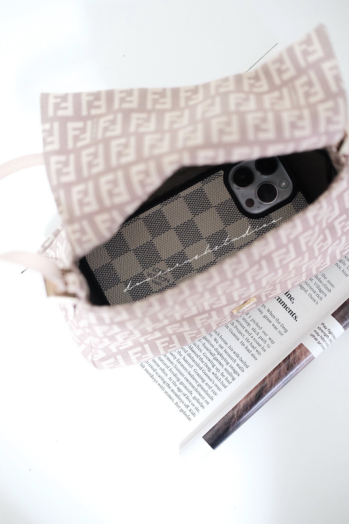 Fendi Dusty Pink Mini Baguette · 知性藕粉色老花迷你小法棍