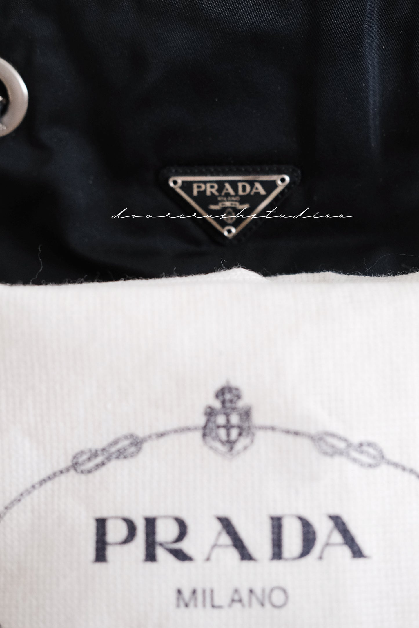 Prada Leather Chain Tote · 罕有黑銀皮穿鏈尼龍降落傘托特