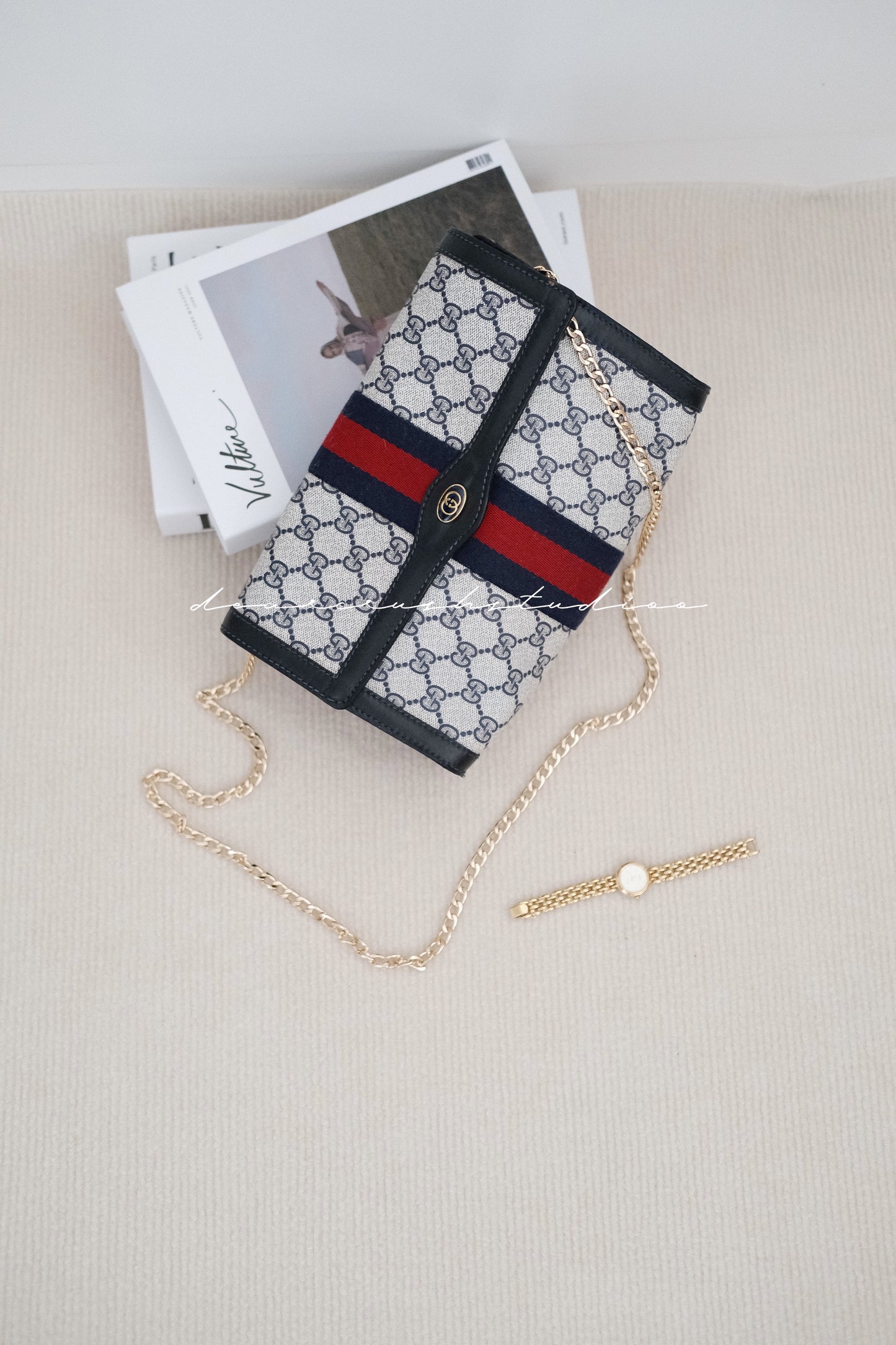 Gucci DIY Envelope · 中古獨有藍花多用途信封袋