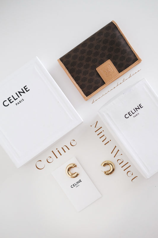 Celine Mini Wallet · 經典啡色凱旋門老花錢包卡套二用