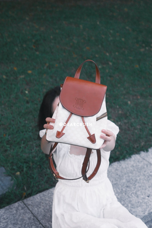 Celine White Monogram Mini Backpack · 復古棕配奶油白凱旋門小背囊