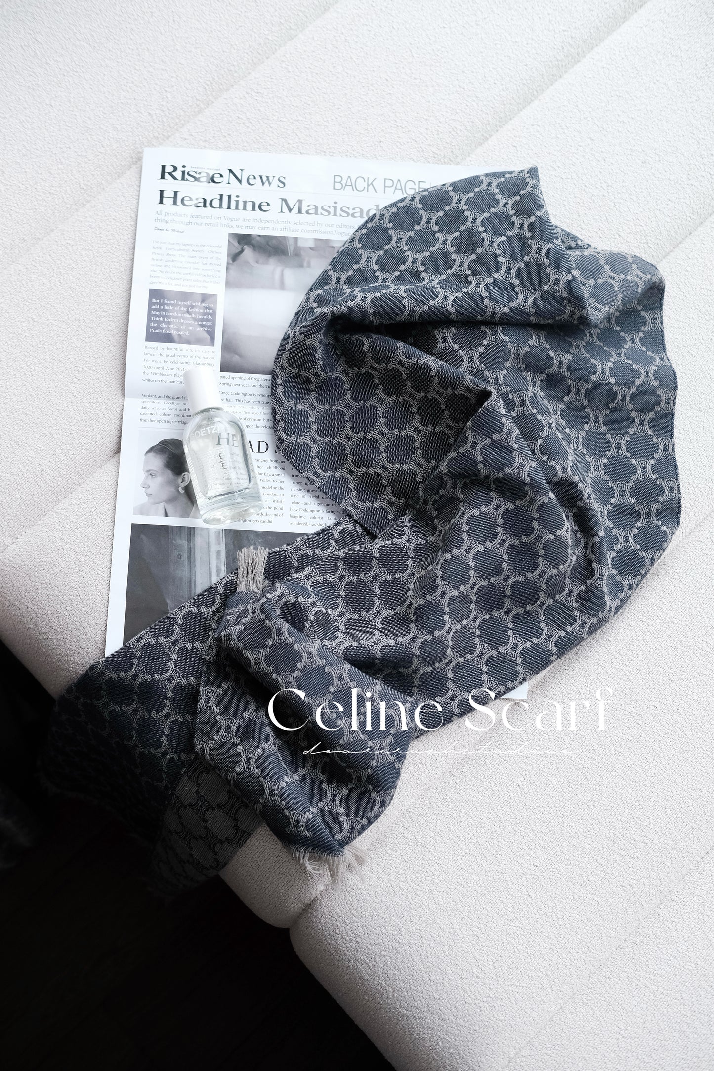 Celine Scarf · 罕有牛仔凱旋門老花雙面深淺色羊絨圍巾