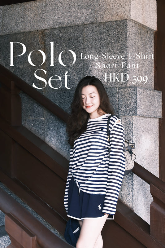 Polo Set · Ralph Lauren藍白間條低調老錢風百搭套裝