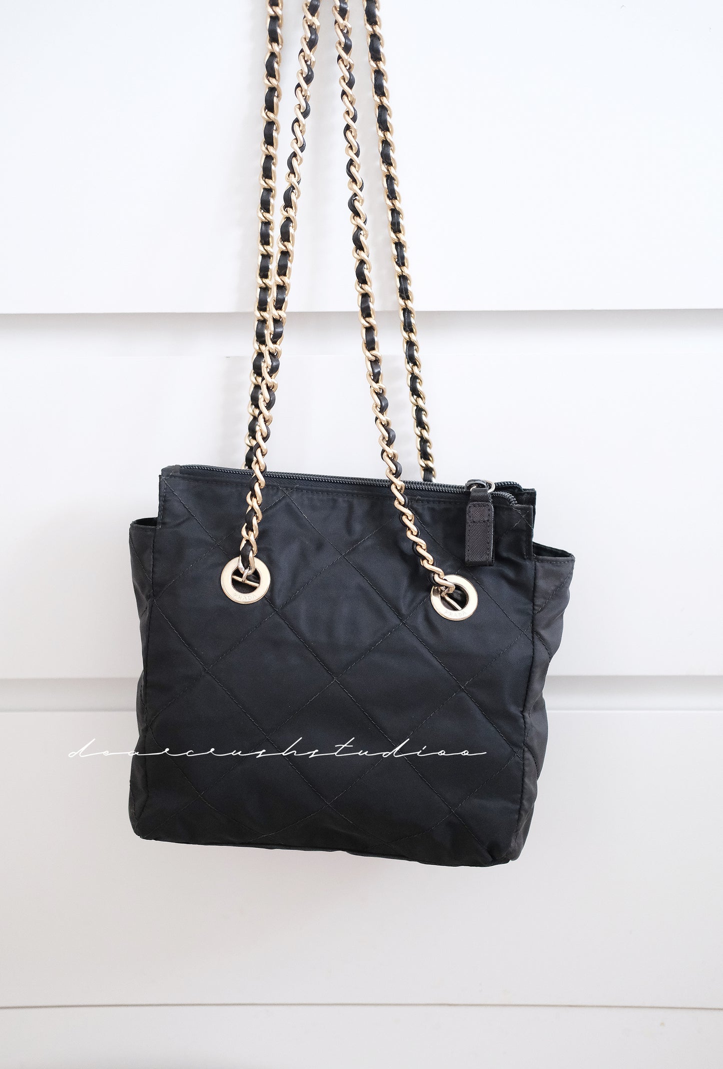 Prada Nylon Chain Tote · 中古獨有皮穿鍊尼龍降落傘系列