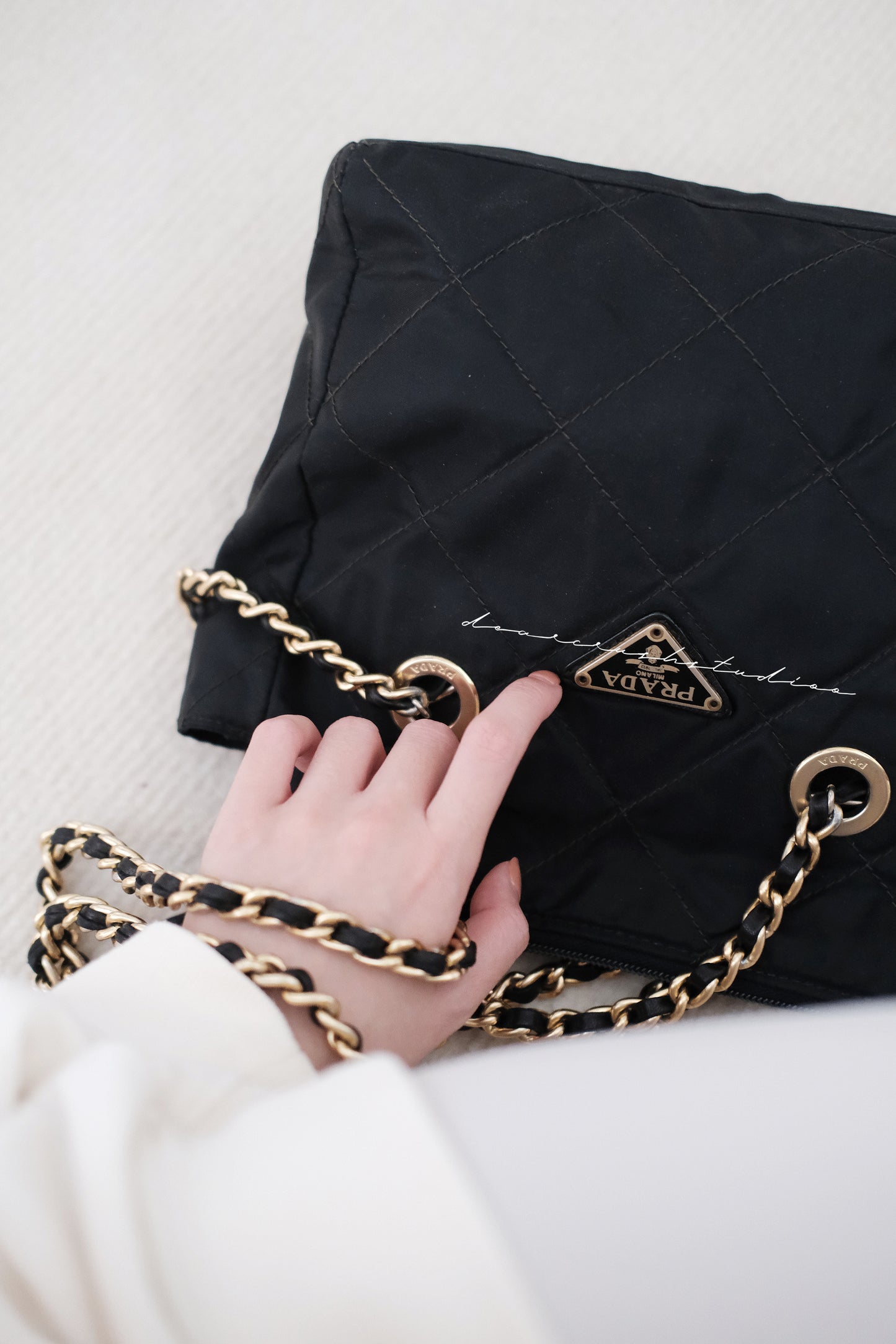 Prada Nylon Chain Tote · 中古獨有皮穿鍊尼龍降落傘系列