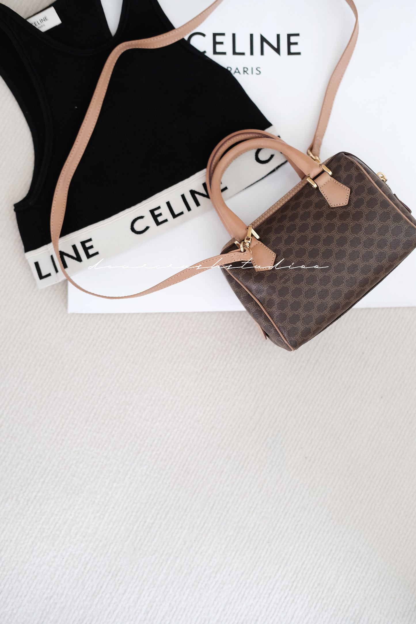 Celine Mini Boston · 經典啡色凱旋門老花迷你波士頓